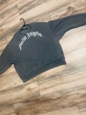 Palm Angels Dark Grey Curved Logo Crewneck